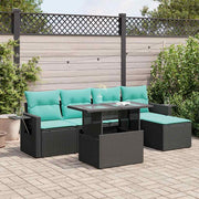 6-piece Lounge Set with cushions poly rattan acacia black