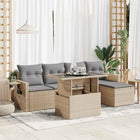 6-piece Lounge Set with cushions poly rattan beige