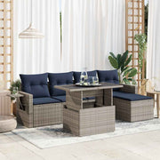 Loungeset 6-delig poly rattan acacia grijs