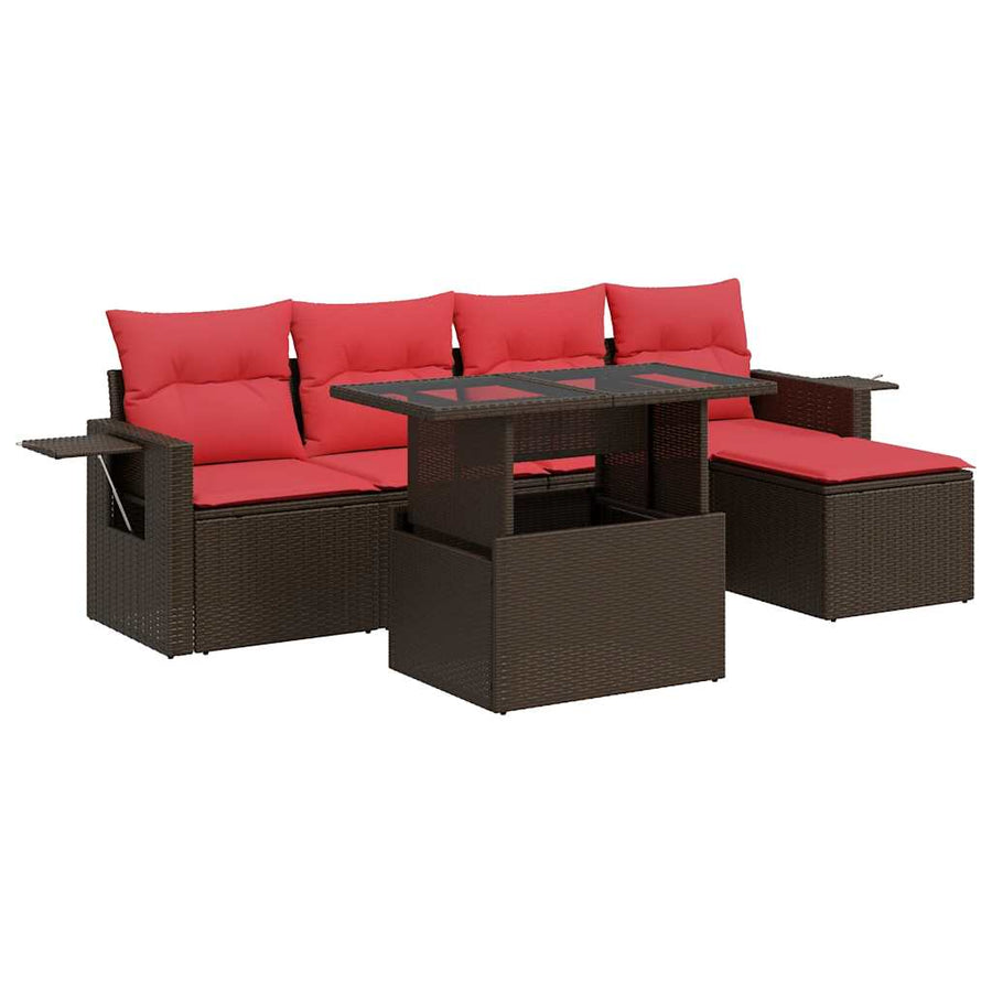 6-delige Loungeset met kussens poly rattan acacia grijs