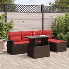 6-piece Lounge Set with Cushions Poly Rattan Acacia Brown