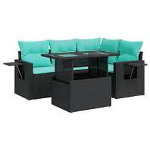 5-delige Loungeset met kussens poly rattan acacia zwart