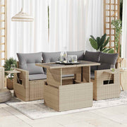 5-piece Loungeset with Cushions Poly Rattan Beige