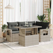 Loungeset 5-delig poly rattan lichtgrijs