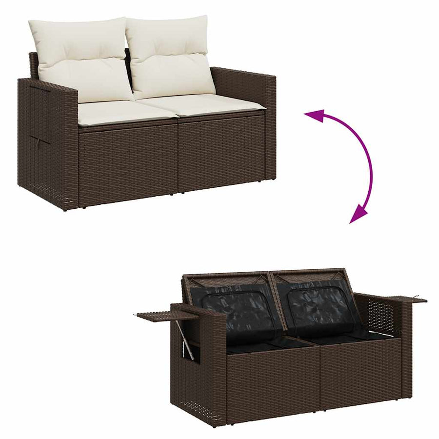 5-delige Loungeset met kussens poly rattan bruin