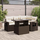 5-Piece Lounge Set with Cushions Poly Rattan Brown