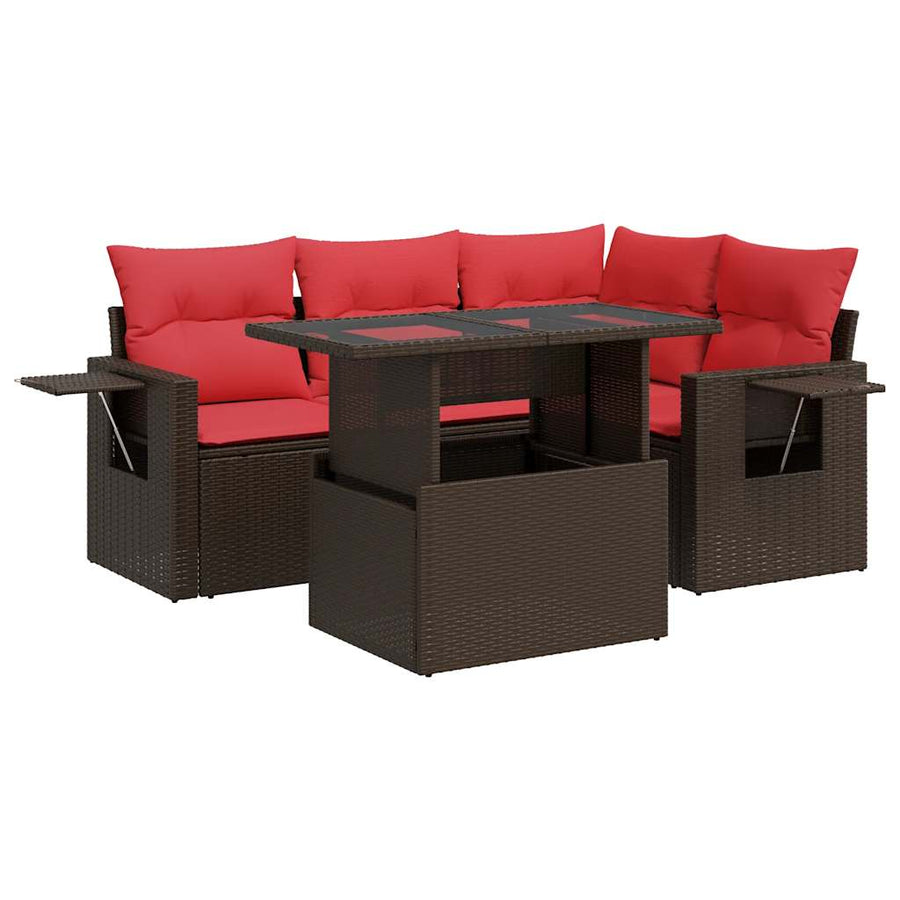 5-delige Loungeset met kussens poly rattan acacia grijs