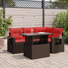 5-piece Lounge Set with Cushions Poly Rattan Acacia Brown
