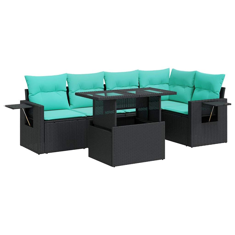 6-delige Loungeset met kussens poly rattan acacia zwart