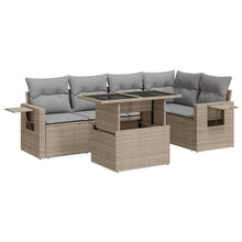 6-delige Loungeset met kussens poly rattan beige