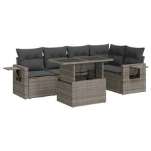 6-delige Loungeset met kussens poly rattan grijs