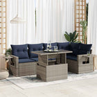 6-Piece Lounge Set with Cushions Poly Rattan Acacia Grey