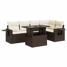 6-delige Loungeset met kussens poly rattan bruin