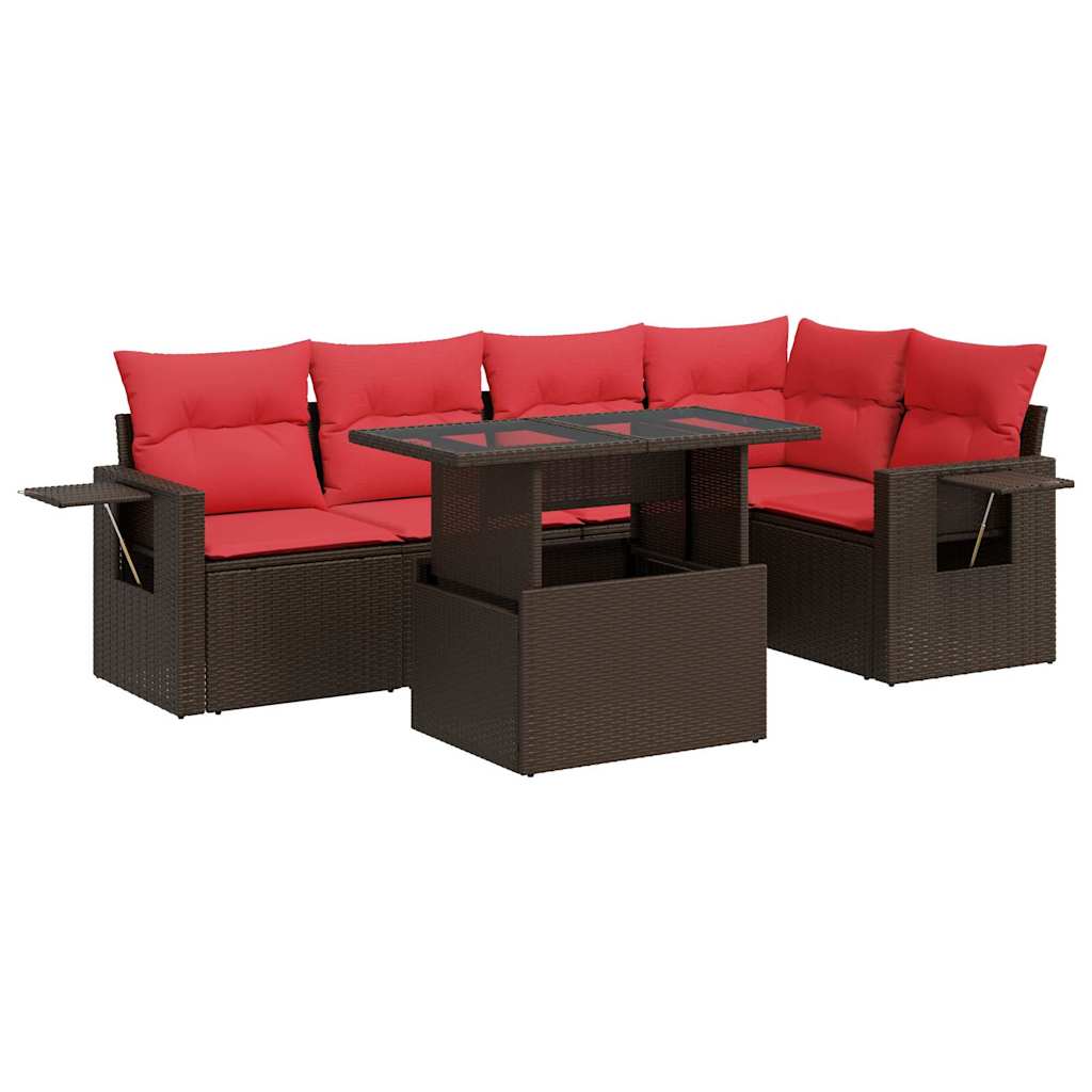 6-delige Loungeset met kussens poly rattan acacia bruin
