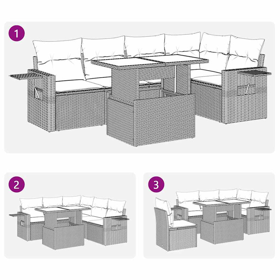 6-delige Loungeset met kussens poly rattan acacia bruin