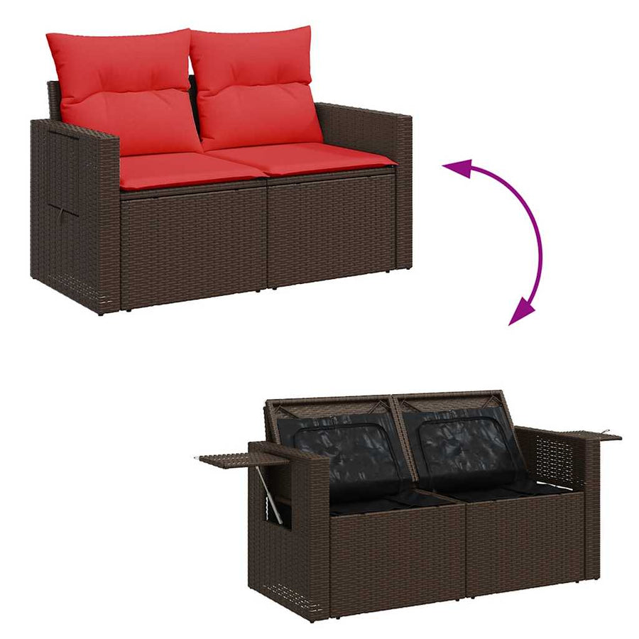 6-delige Loungeset met kussens poly rattan acacia bruin