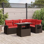 Loungeset 6-delig poly rattan acacia bruin