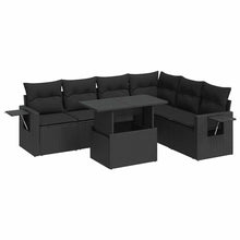 7-delige Loungeset met kussens poly rattan zwart