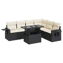 7-delige Loungeset met kussens poly rattan zwart