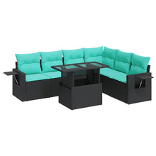 7-delige Loungeset met kussens poly rattan acacia zwart