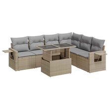 7-delige Loungeset met kussens poly rattan beige