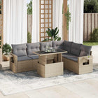 7-delige Loungeset met kussens poly rattan beige