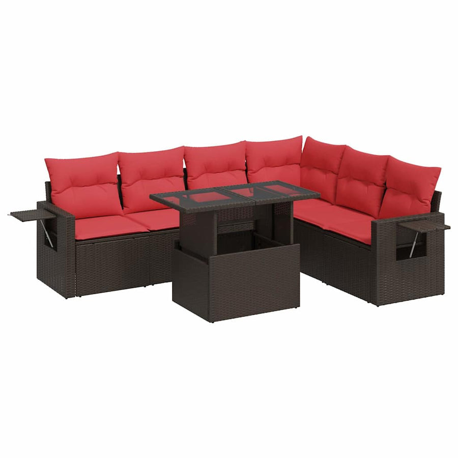 7-delige Loungeset met kussens poly rattan acacia grijs