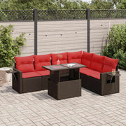 Loungeset 7-delig poly rattan acacia bruin