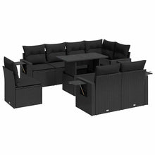 9-delige Loungeset met kussens poly rattan zwart