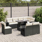 9-delige Loungeset met kussens poly rattan zwart