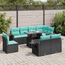 9-delige Loungeset met kussens poly rattan acacia zwart