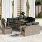 9-delige Loungeset met kussens poly rattan grijs