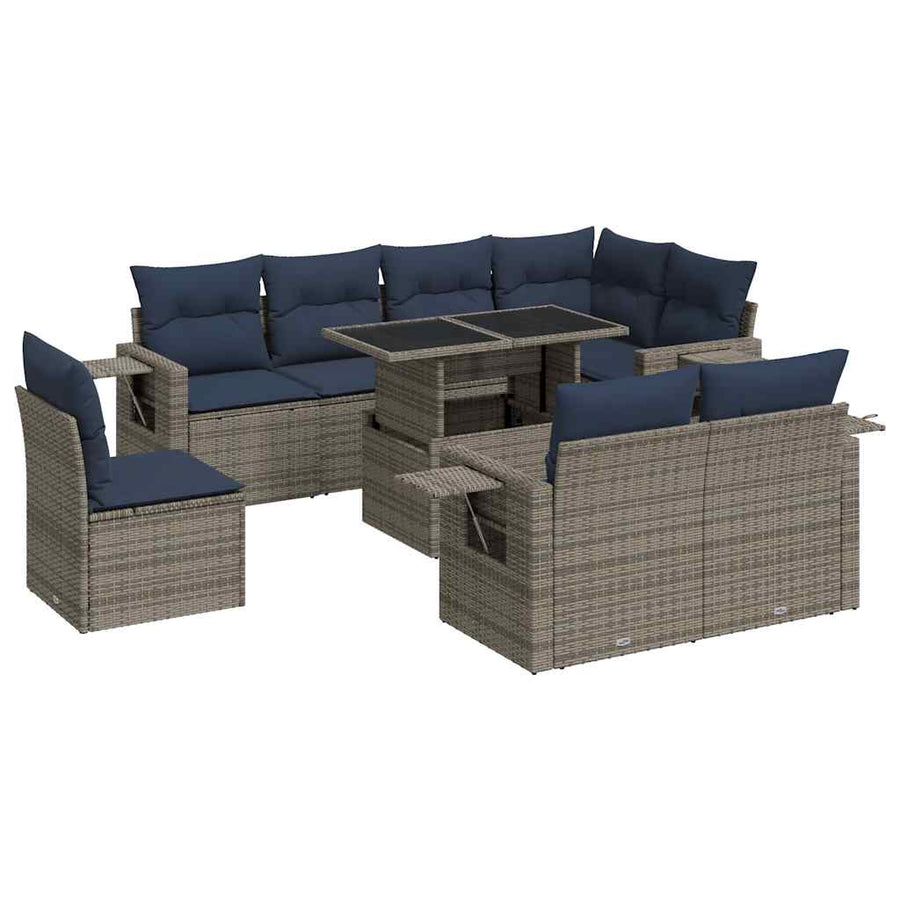 9-delige Loungeset met kussens poly rattan acacia bruin