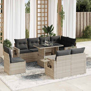 Loungeset 9-delig poly rattan lichtgrijs