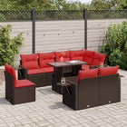 9-piece Lounge Set with Cushions poly rattan acacia brown