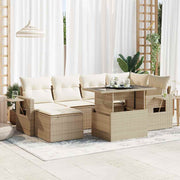 Loungeset poly rattan 7-delig beige