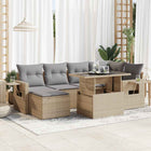 7-delige Loungeset met kussens poly rattan beige