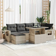 Loungeset 7-delig poly rattan lichtgrijs