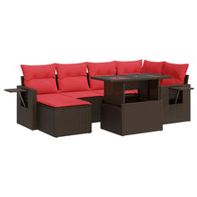 7-delige Loungeset met kussens poly rattan acacia bruin