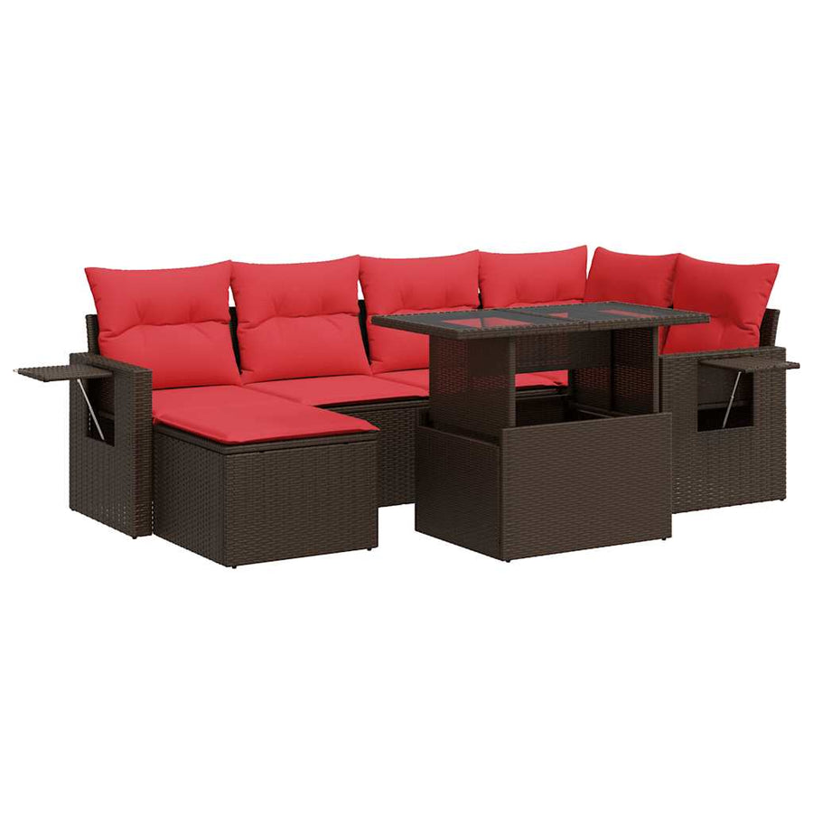 7-delige Loungeset met kussens poly rattan acacia bruin