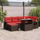7-Piece Rattan Acacia Brown Lounge Set with Cushions