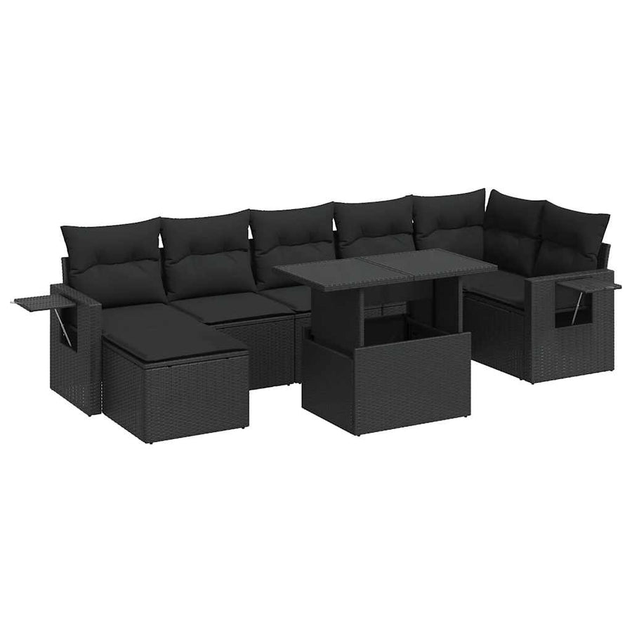 8-delige Loungeset met kussens poly rattan zwart