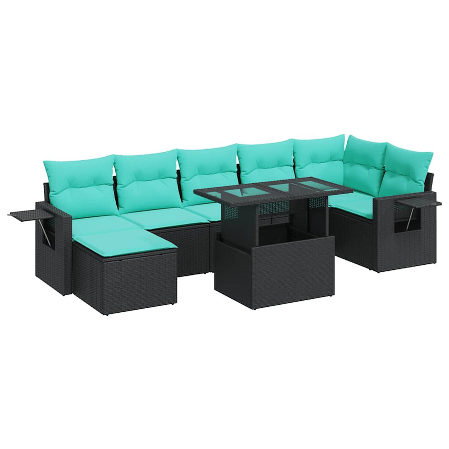 8-delige Loungeset met kussens poly rattan acacia zwart