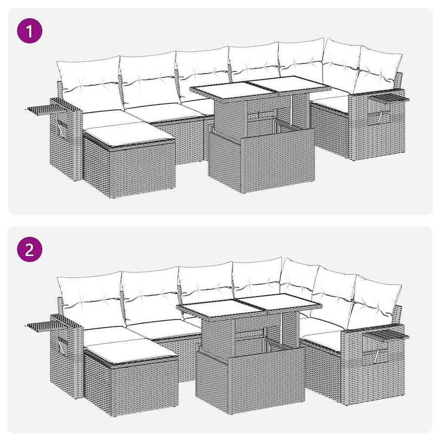 8-delige Loungeset met kussens poly rattan acacia zwart