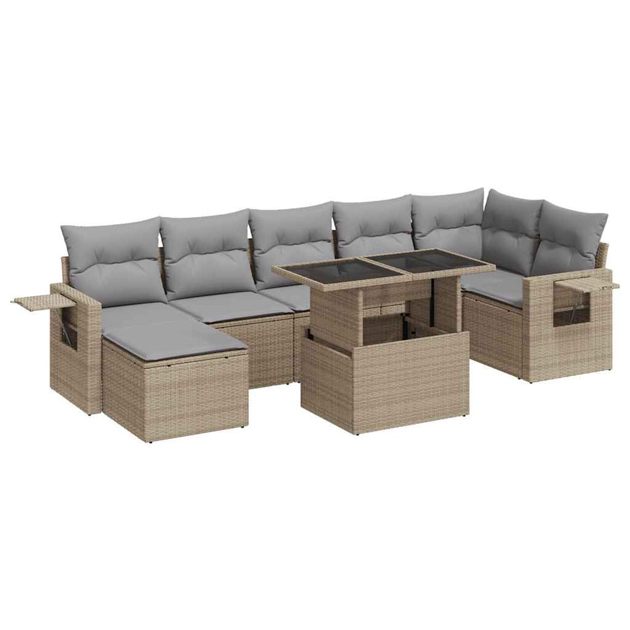 8-delige Loungeset met kussens poly rattan beige