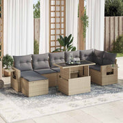 8-piece Lounge Set with Cushions Poly Rattan Beige
