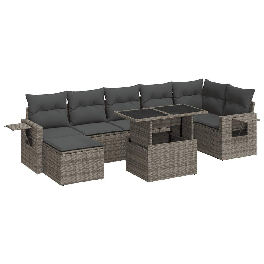 8-delige Loungeset met kussens poly rattan grijs