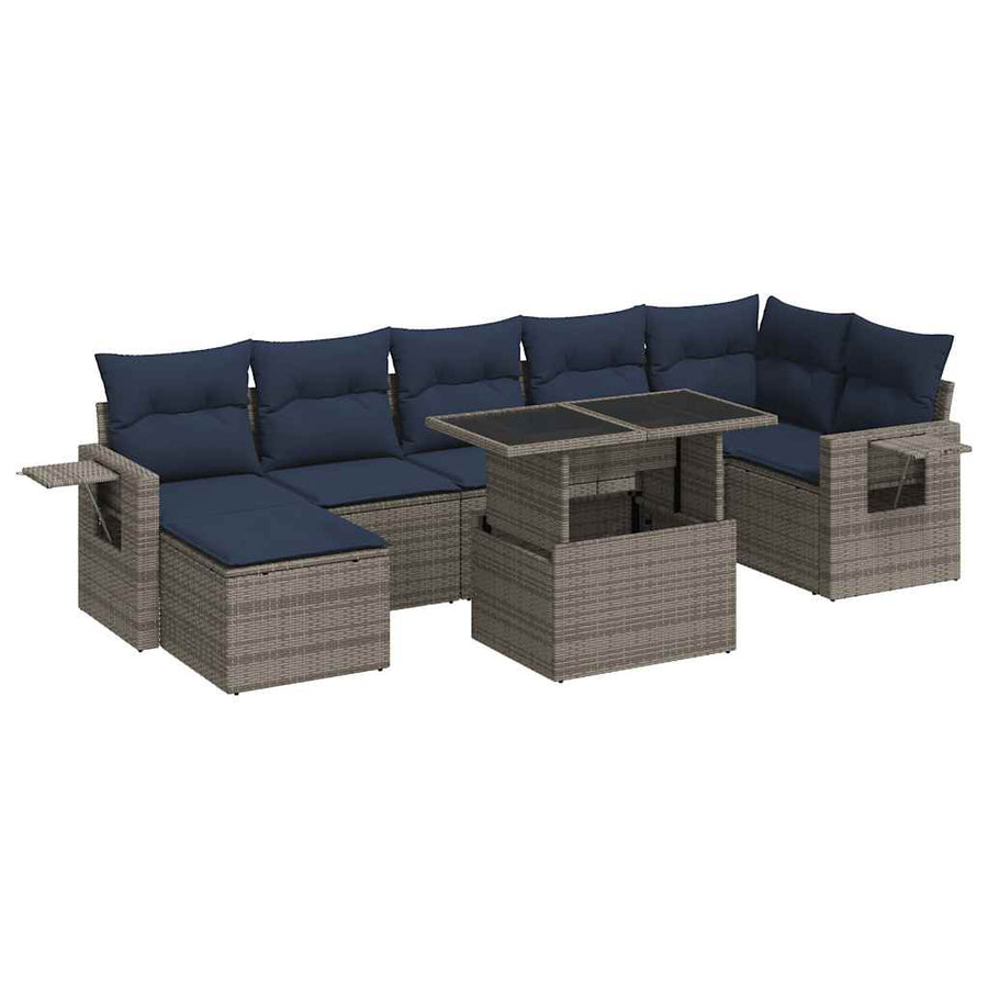 8-delige Loungeset met kussens poly rattan acacia grijs