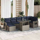8-piece Lounge Set with Cushions Poly Rattan Acacia Grey