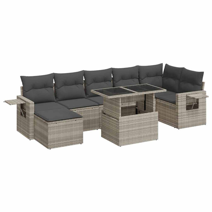 8-delige Loungeset met kussens poly rattan lichtgrijs